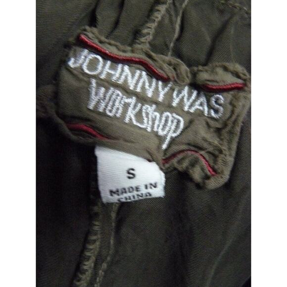 $220 Johnny Was Olive Green Embroidered Margo Satin Jogger Pants Small NEW - Picture 10 of 10